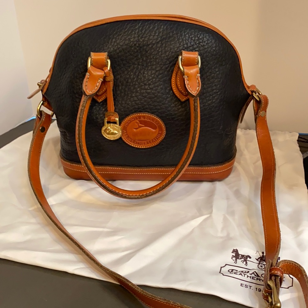 Dooney & Bourke Navy Blue and Tan Shoulder Bag